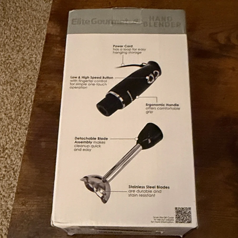 NiB Elite Gourmet 500w Black Immersion Corded Hand Blender Home Cooking